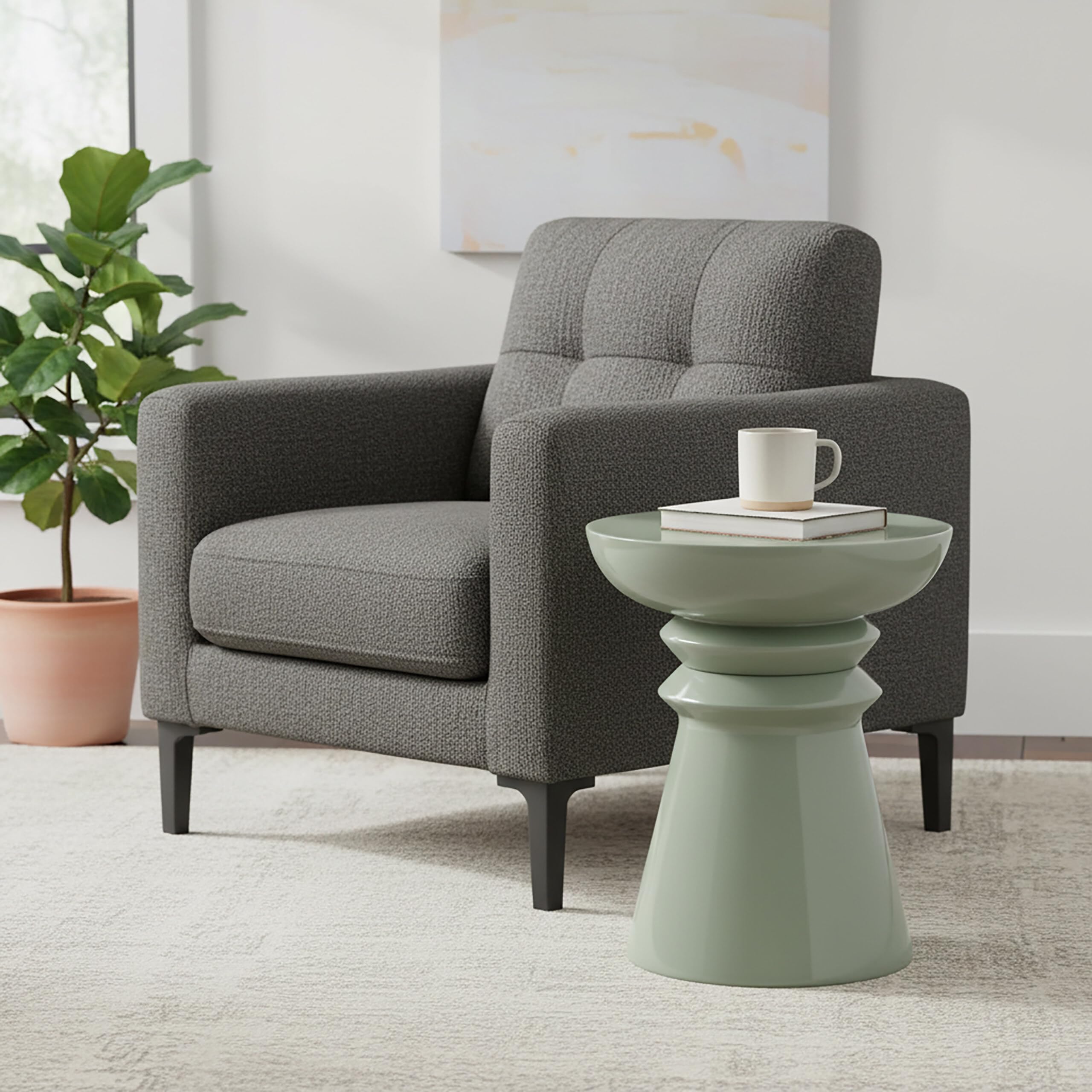 Relaxdays Tavolino e sgabello, design conico, oggetto decorativo per soggiorno, HxD: 45 x 38 cm, metallo, salvia