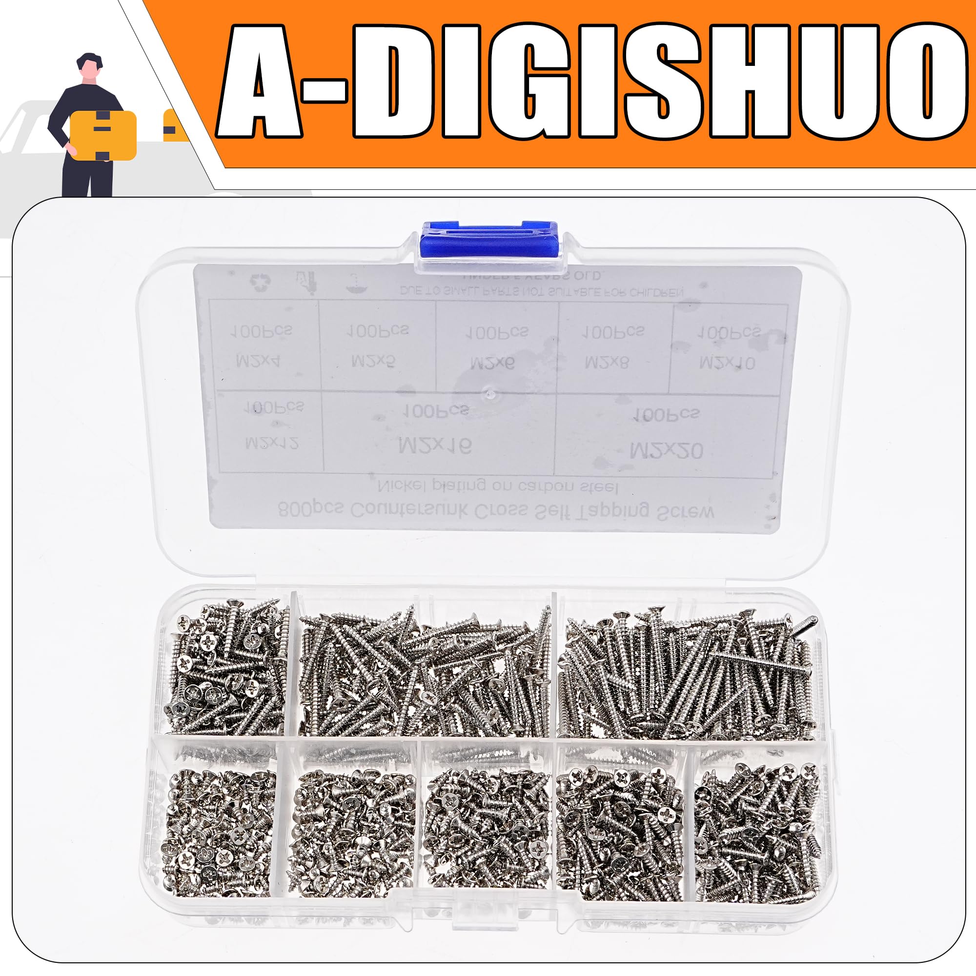 A-DIGISHUO 800Pcs M2 Kit Assorted Carbon-Steel Phillips Flat Head Self-Tapping Wood Screws - Image 4