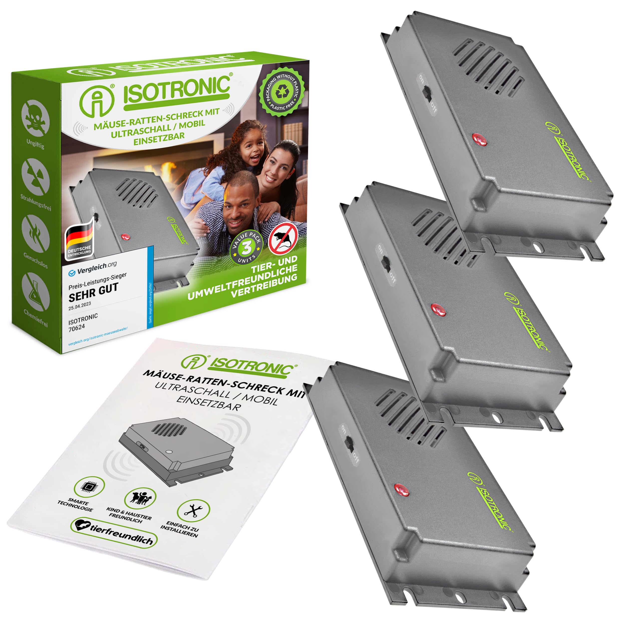ISOTRONIC Ultrasonic Mouse Repellent for Repelling Mice & Rats – Pest Repellent for Attics, Basements, Garages & Gardens – Mouse Repellent without Poison & Mouse Traps – 40m² Effective Range (3 Units)-image-46