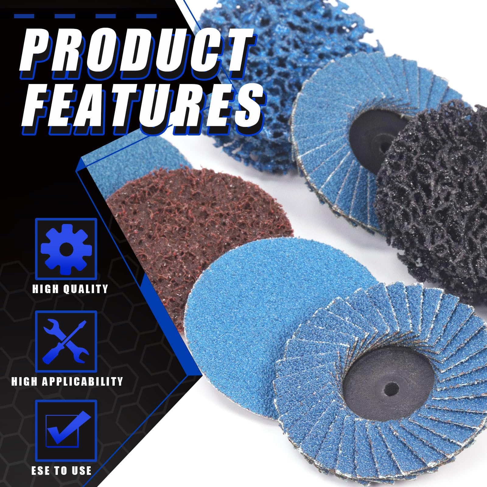 Glarks 30Pcs Sanding Discs Assortment Kit, 2 Inch Quick Change Discs, Black, Purple, Blue, Aluminum Oxide, Zirconium Oxide - Image 3
