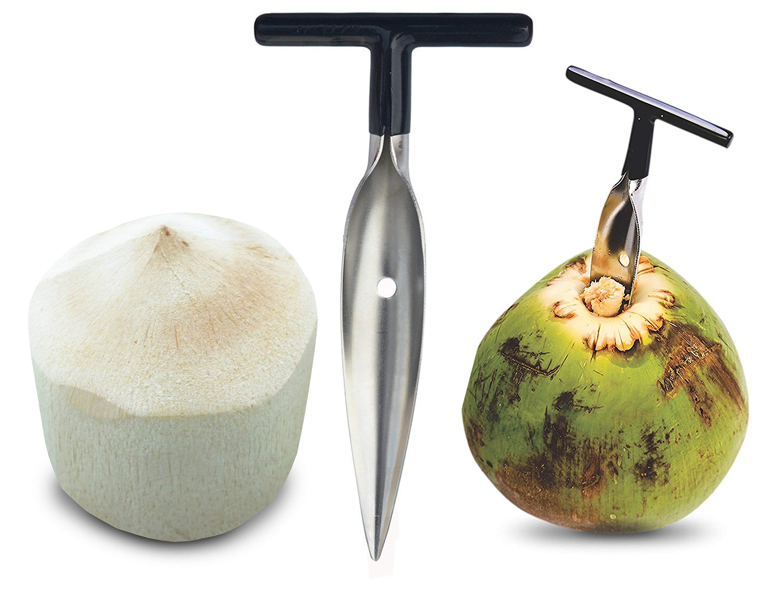 ChenMayCoconut Opener for Fresh Green Young Coconut Water - Works With Peeled Thai Young White Coconuts - Open in Seconds Super Safe Easy and Fast
