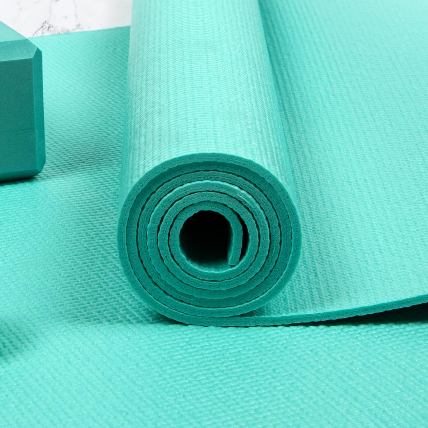 Myga Yoga Starter Set with Studio Yoga Mat, Block, Strap - Complete Set - Turquoise