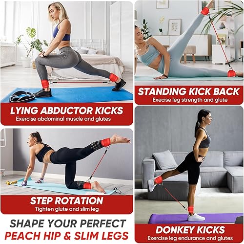 Miniatura 4 de RoundFunny Bandas de resistencia de tobillo con puños, bandas de tobillo para entrenar pesas de tobillo para mujeres y hombres, equipo de