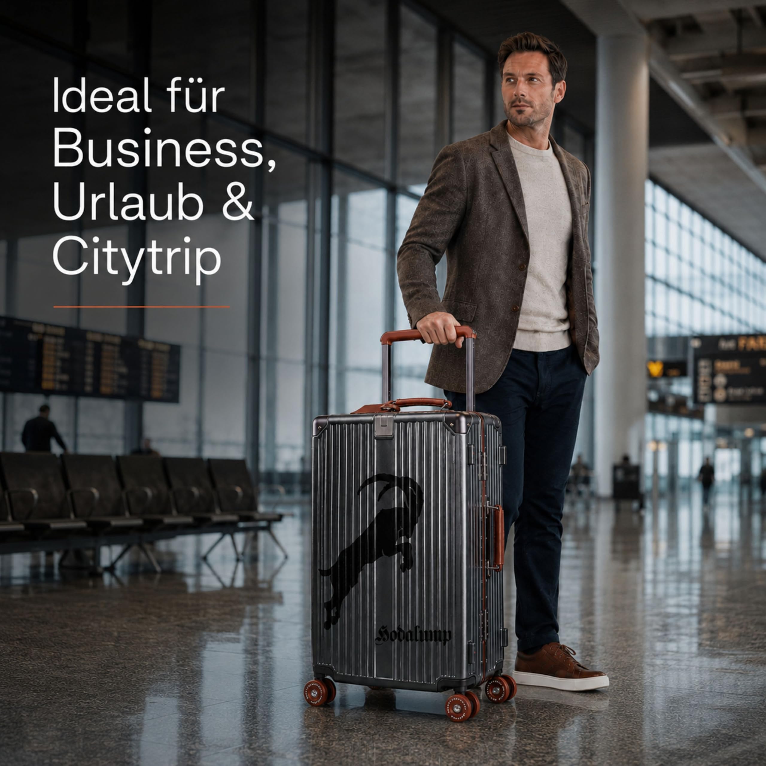 hodalump - Reisekoffer 95L, Hartschalen-Trolley mit Rollen, Zahlenschloss, Getränkehalter & Taschenhalter, Leichter Rollkoffer, großer Reise Trolley für Urlaub & Business