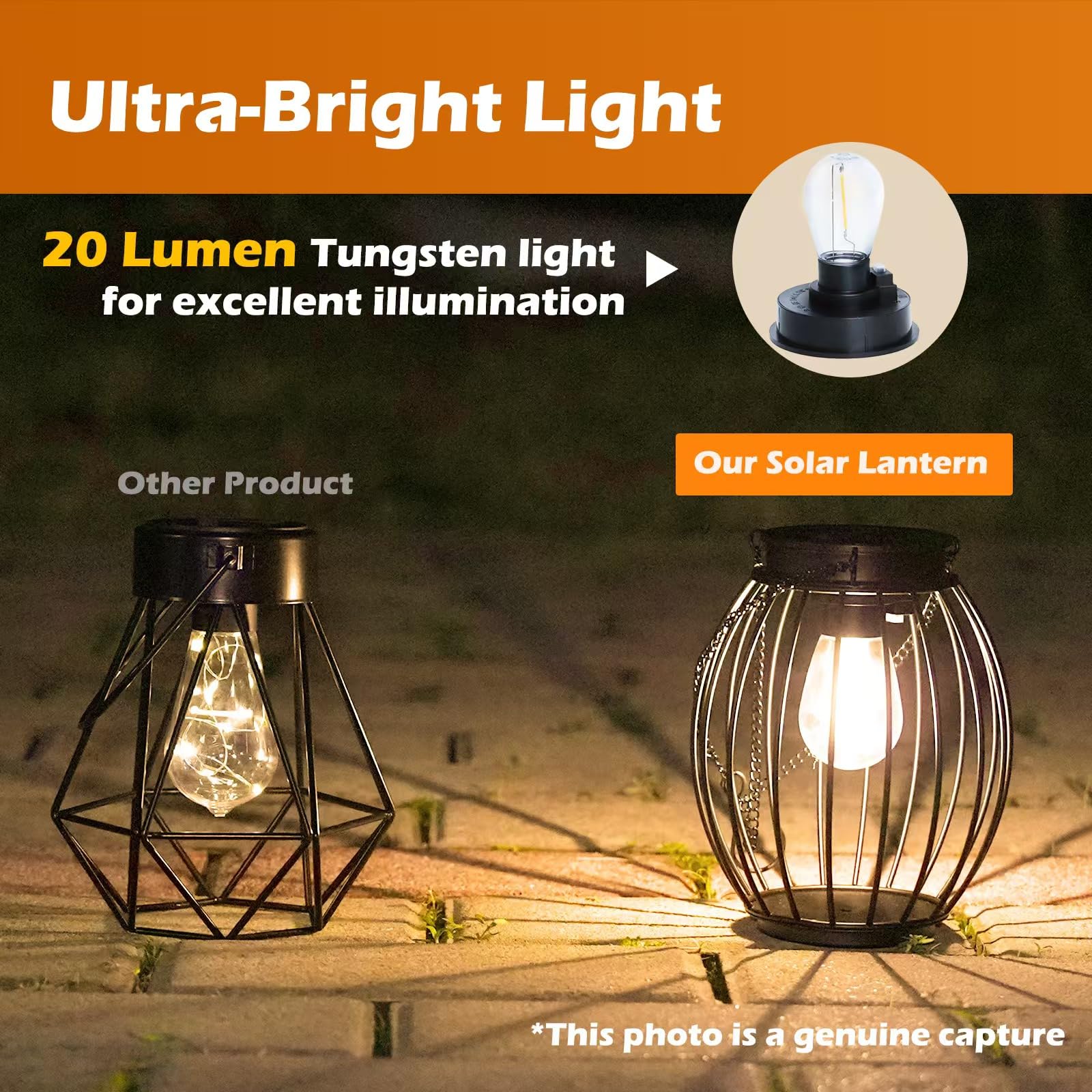 FREEPOWER 2 lanterne solari impermeabili, LED, illuminazione da giardino, lanterna sospesa/in piedi, metallo, luce bianca calda, grande, 18 cm