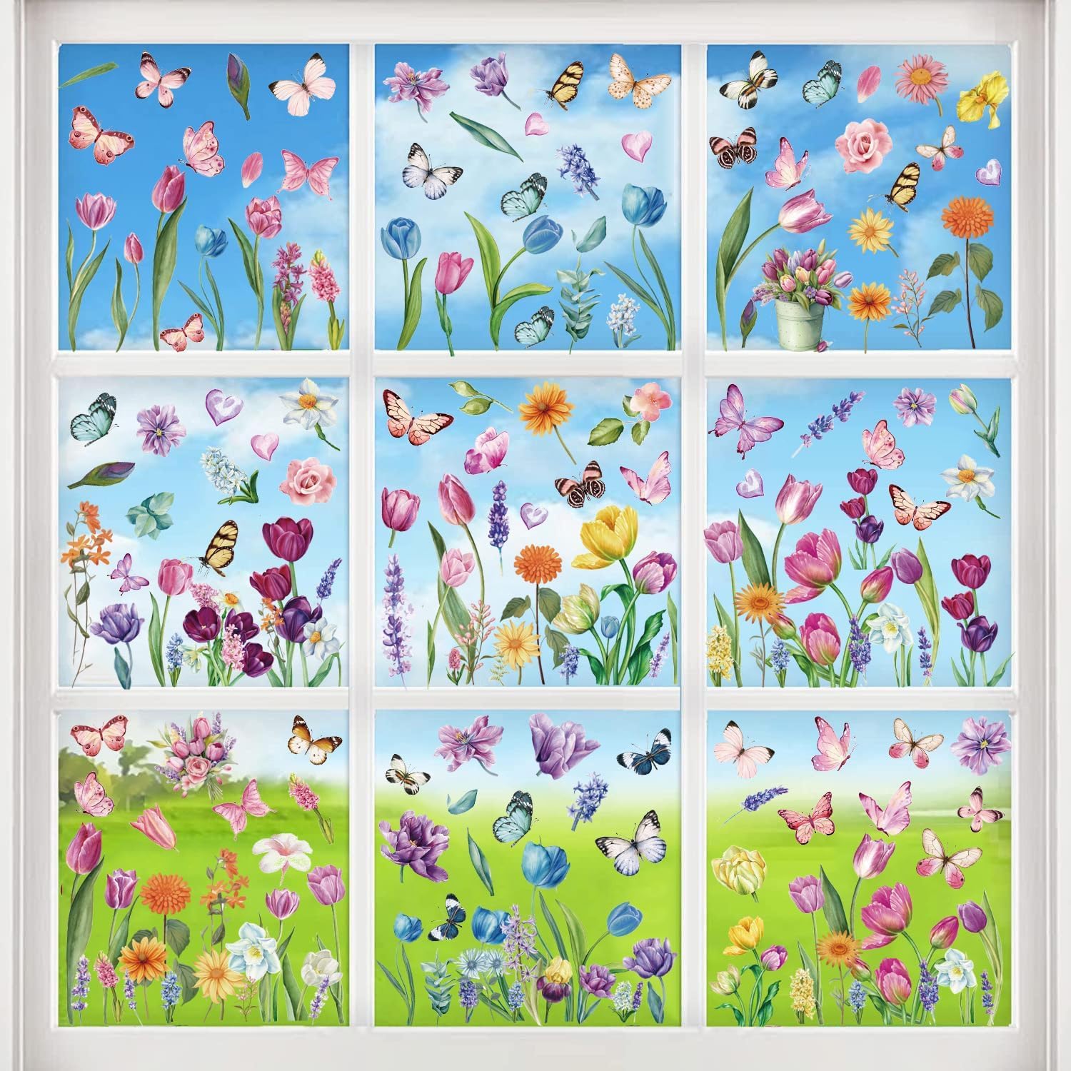 Adesivi Per Finestre Pasqua - 9 Fogli Riutilizzabili, Vetrofanie Colorate Per Decorazioni Pasquali, PVC Antideformazione