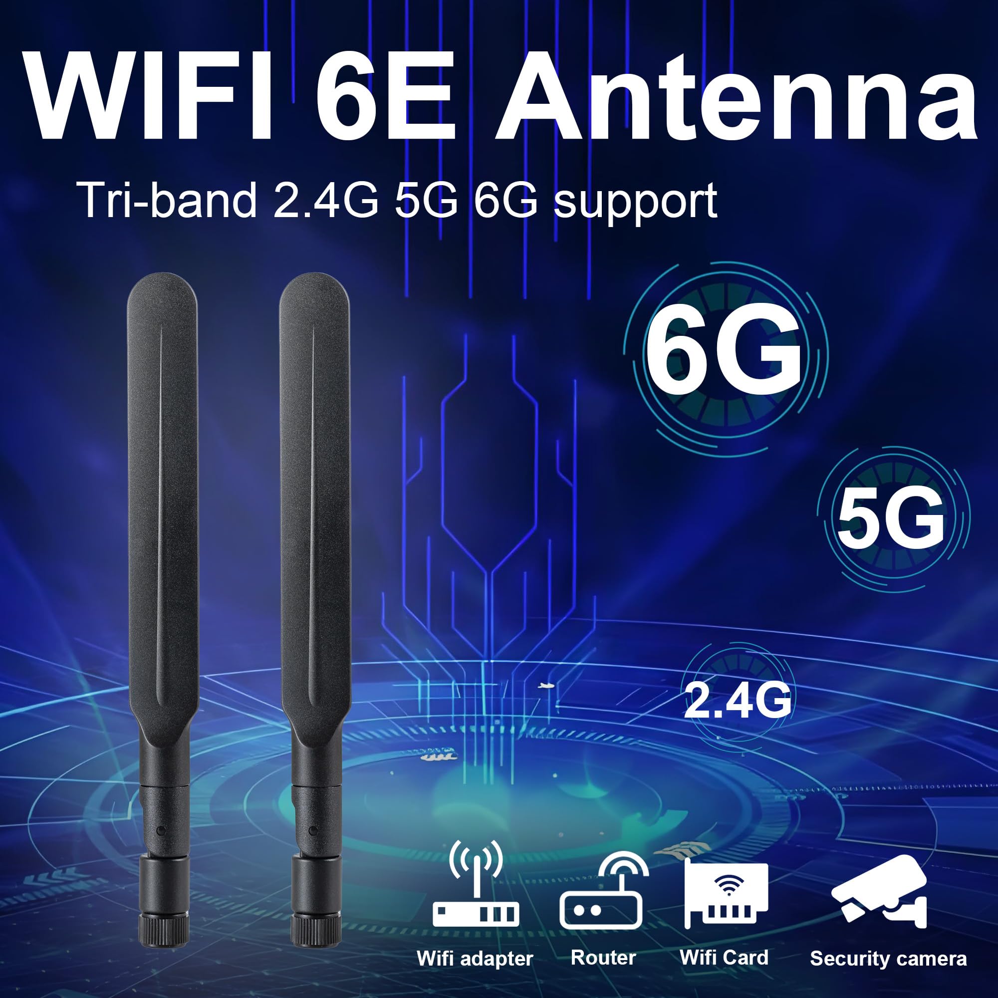 Lot de 2 antennes omnidirectionnelles WiFi 6 6E tri-bande 2,4 GHz/5 GHz/6E pour PC, ordinateur de bureau, carte mère, routeur WiFi