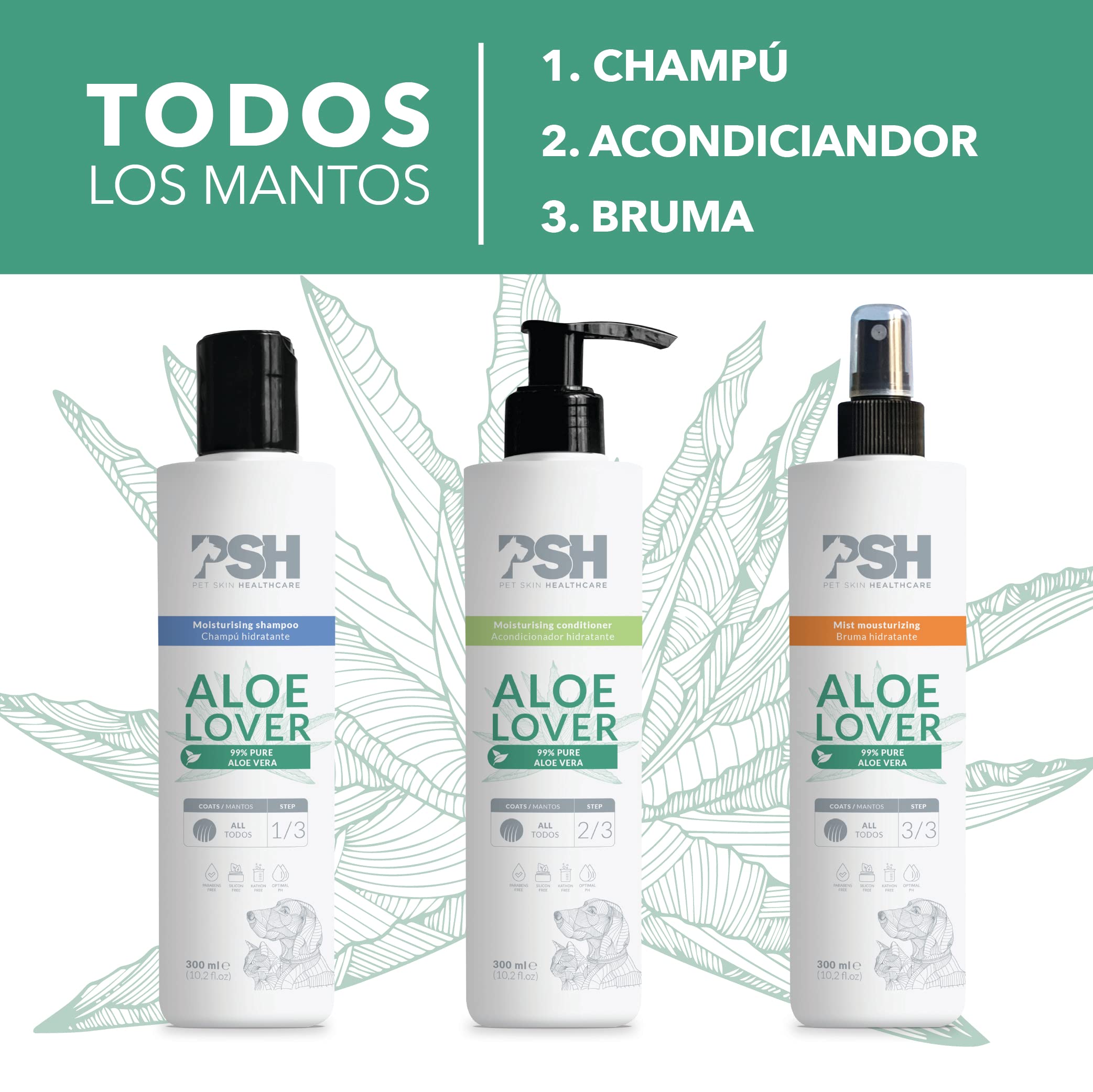 PSH Aloe Lover Conditioner - Balsamo Idratante con Aloe Vera per Cani e Gatti - Rinfresca e Protegge - Idratazione e Volume per Tutti i Tipi di Pelo - Ideale per Pelli Sensibili - 300 ml
