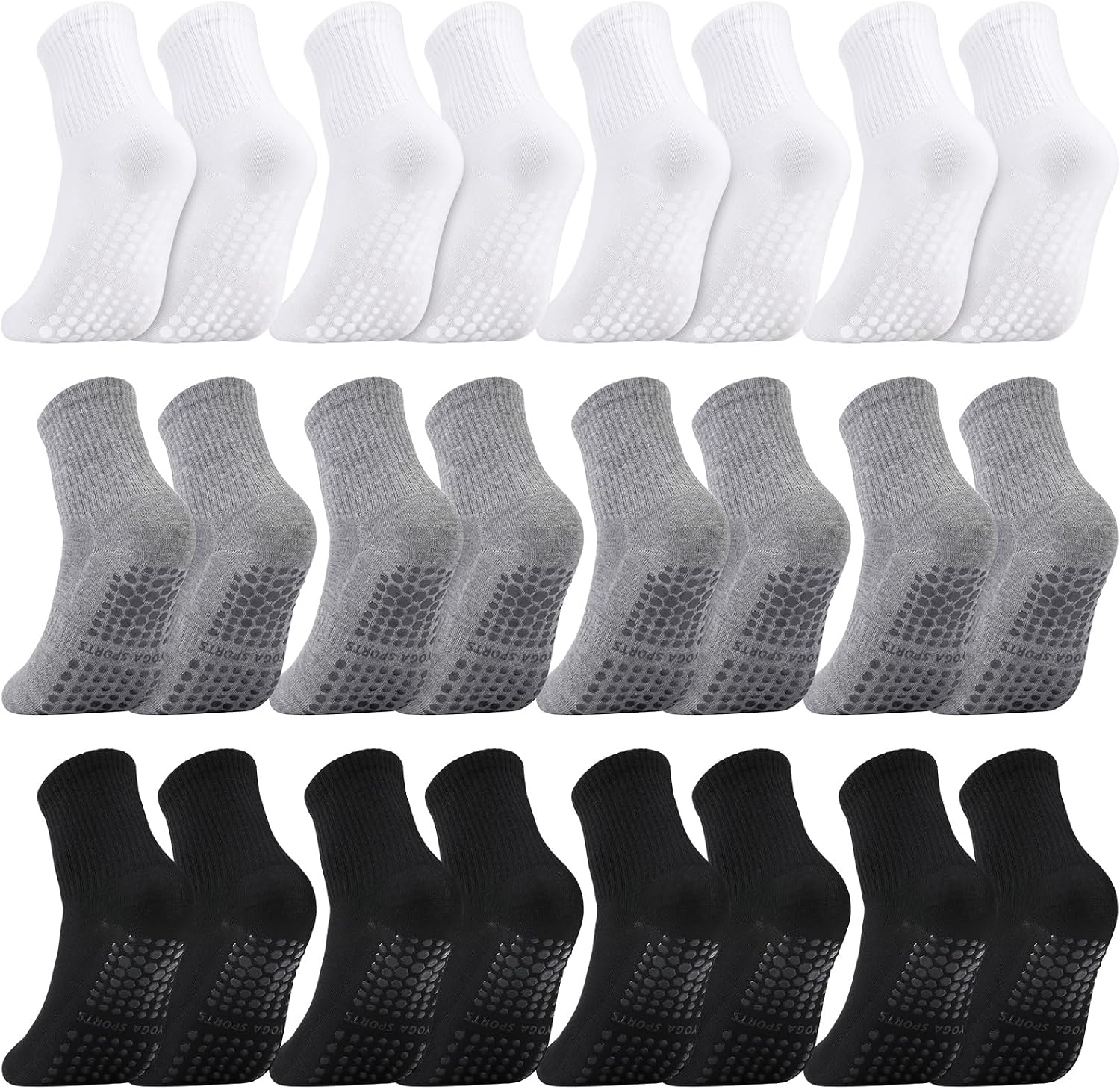 Liitrsh 12 Pairs Pilates Socks with Grips for Women Non Slip Yoga Crew Socks for Dance, Barre, Hospital, Workout