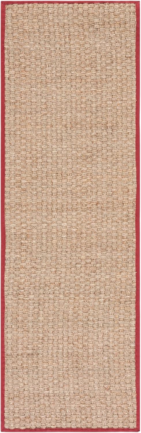 SAFAVIEH Natural Fiber Collection Area Rug - 2'6" x 4', Natural & Red, Seagrass, Basketweave Pattern with Border (NF114D)