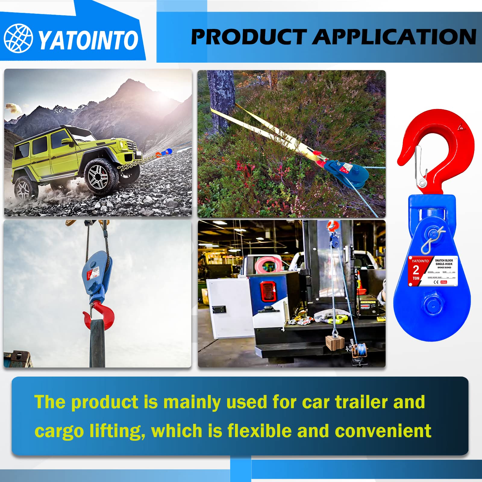 SENKEYFE Poulie De 2 Tonnes Avec Crochet, Poulie De 7,6 Cm Pour