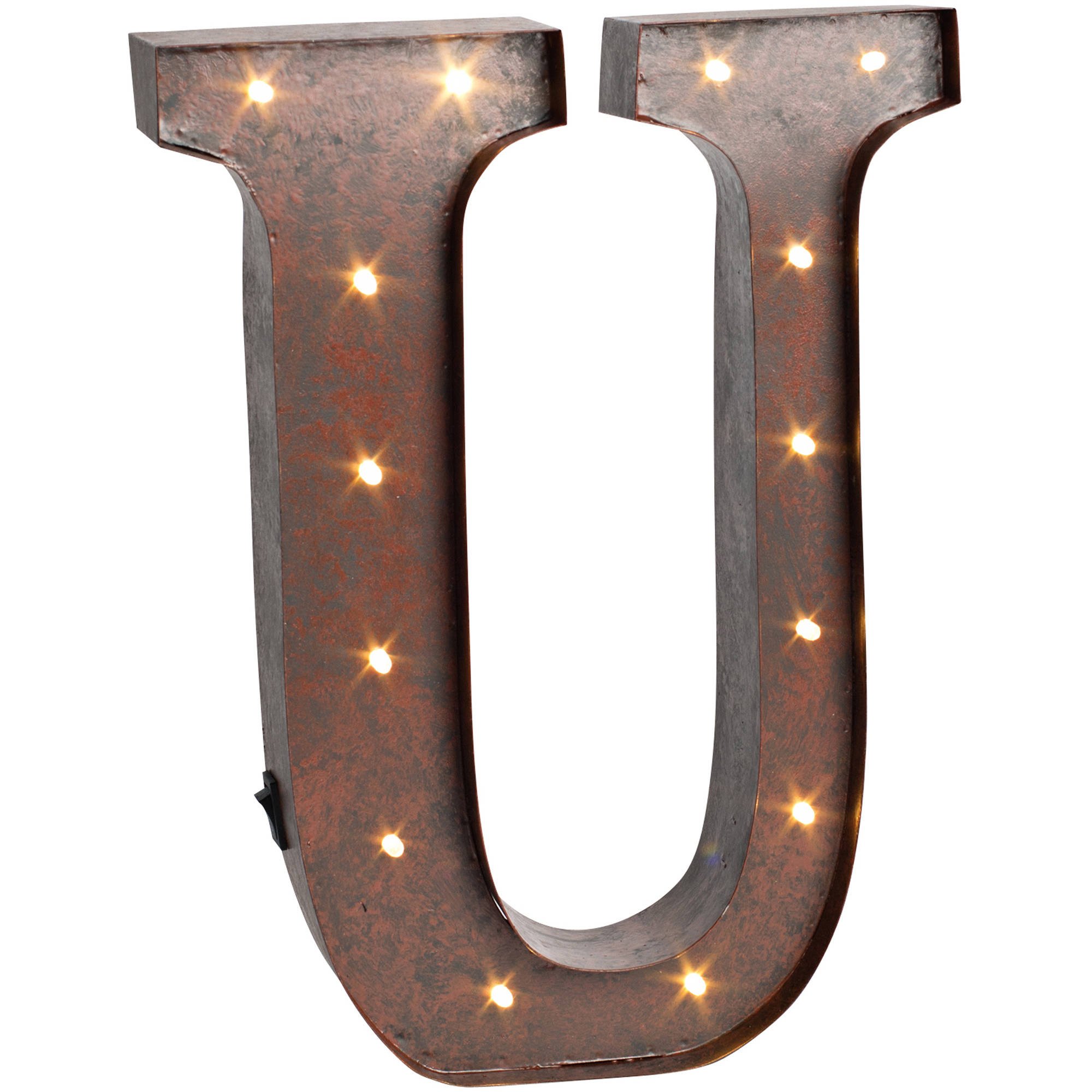 The Gerson Company U LED Lighted Metal Letter With Rustic Brown Finish And Timer Function
