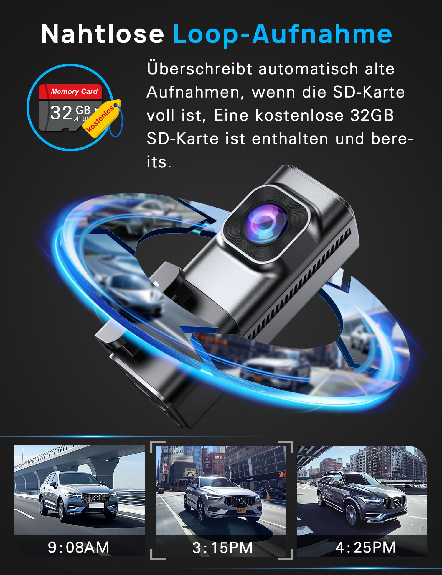 Navycrest Dashcam 4K+1080P 5GHz WiFi Dual Auto Kamera mit 32GB SD Karte Super Nachtsicht WDR G-Sensor 24/7 Parküberwachung
