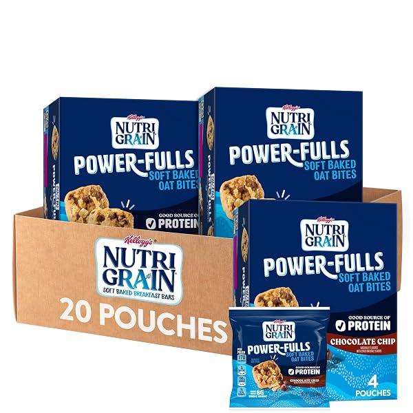Nutri-Grain Power-Fulls Soft Baked Oat Bites, Protein Snacks, Whole Grain, Strawberry (5 Boxes, 20 Pouches)