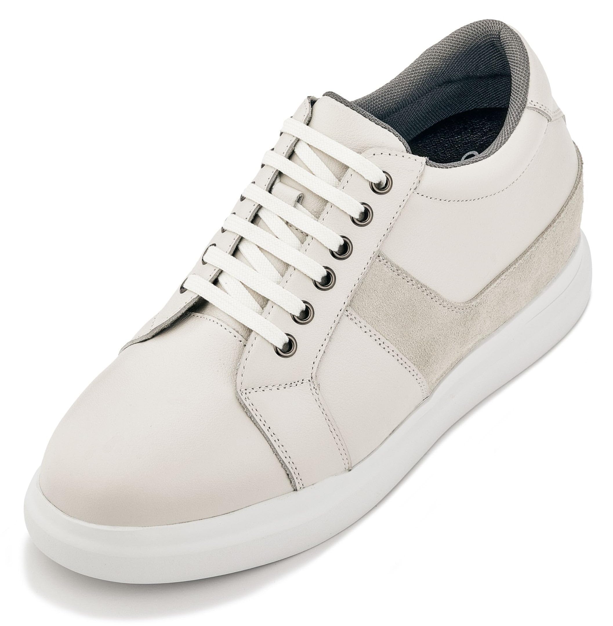 CALTO Men's Invisible Height Increasing Elevator Shoes - Off White Lightweight Leather Lace-up Fashion Sneakers - 3 Inches Taller - K1531 - Size 10 D(