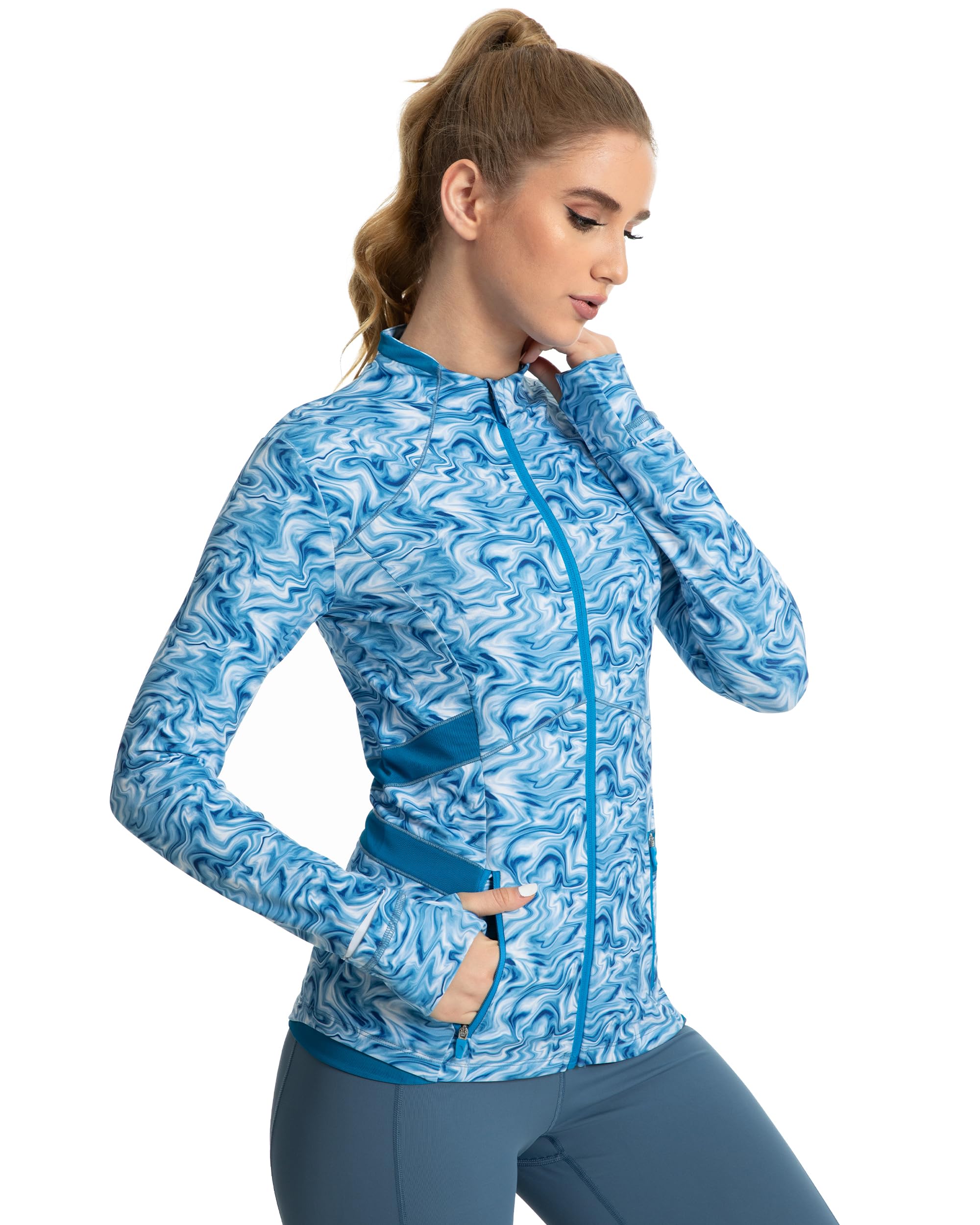 QUEENIEKE Women's Slim Fit Workout Jackets - Zip Up Athletic Running Jacket with Color-blocked Mesh & Thumb Holes
