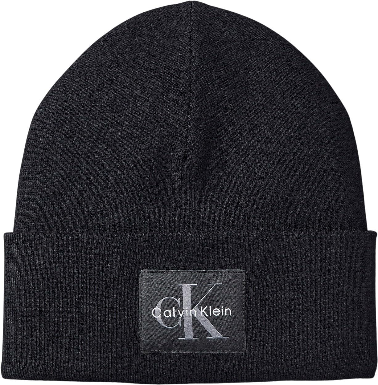 Calvin Klein Men's MONOLOGO Patch Beanie LV04D8088G Hat, Black (Black), One Size