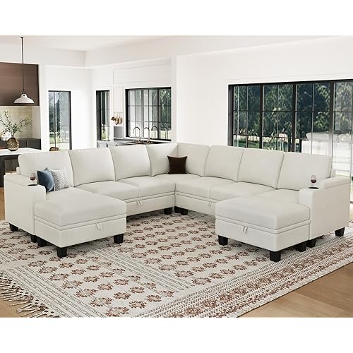 Belffin Modular Sectional Sofa Couch with Storage U Shape Convertible Corner Couches for Living Room White Couch