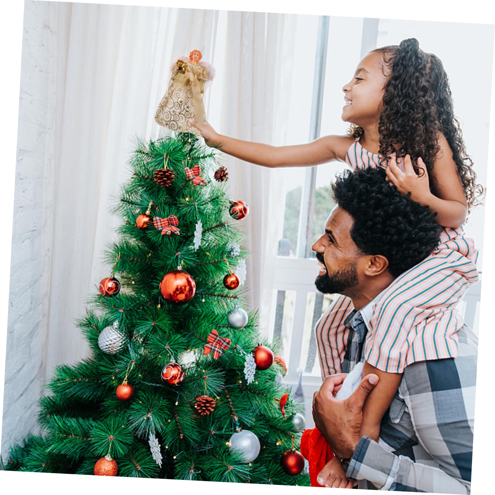 Adorno Punta del Árbol de Navidad Ángel de Tela Dorado Alas de Peluche y Detalles Vivos para Ambientación Navideña en Fiestas y Dormitorios