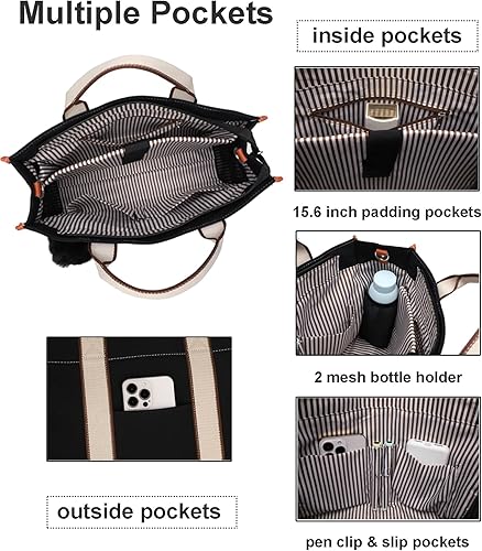 Miniatura 8 de Bolsa para laptop para mujer, 15.6 pulgadas, ligera, de lona, bolsa de trabajo para profesores, para viajes escolares