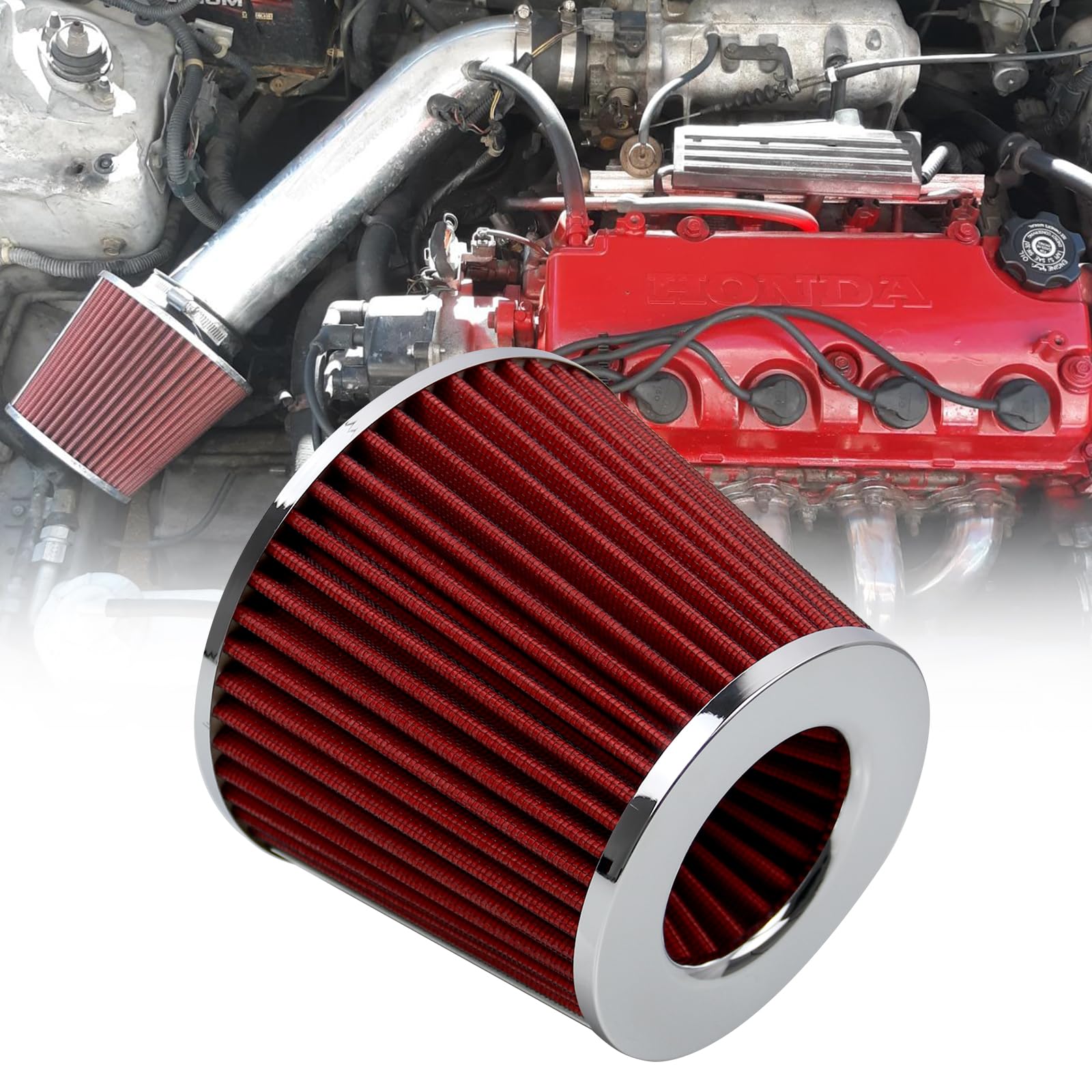 RYANSTAR RACING 89mm 3.5" High Flow Round Tapered Cone Cool Air Filter Cleaner with Top Filter Design Short 150mm Tall