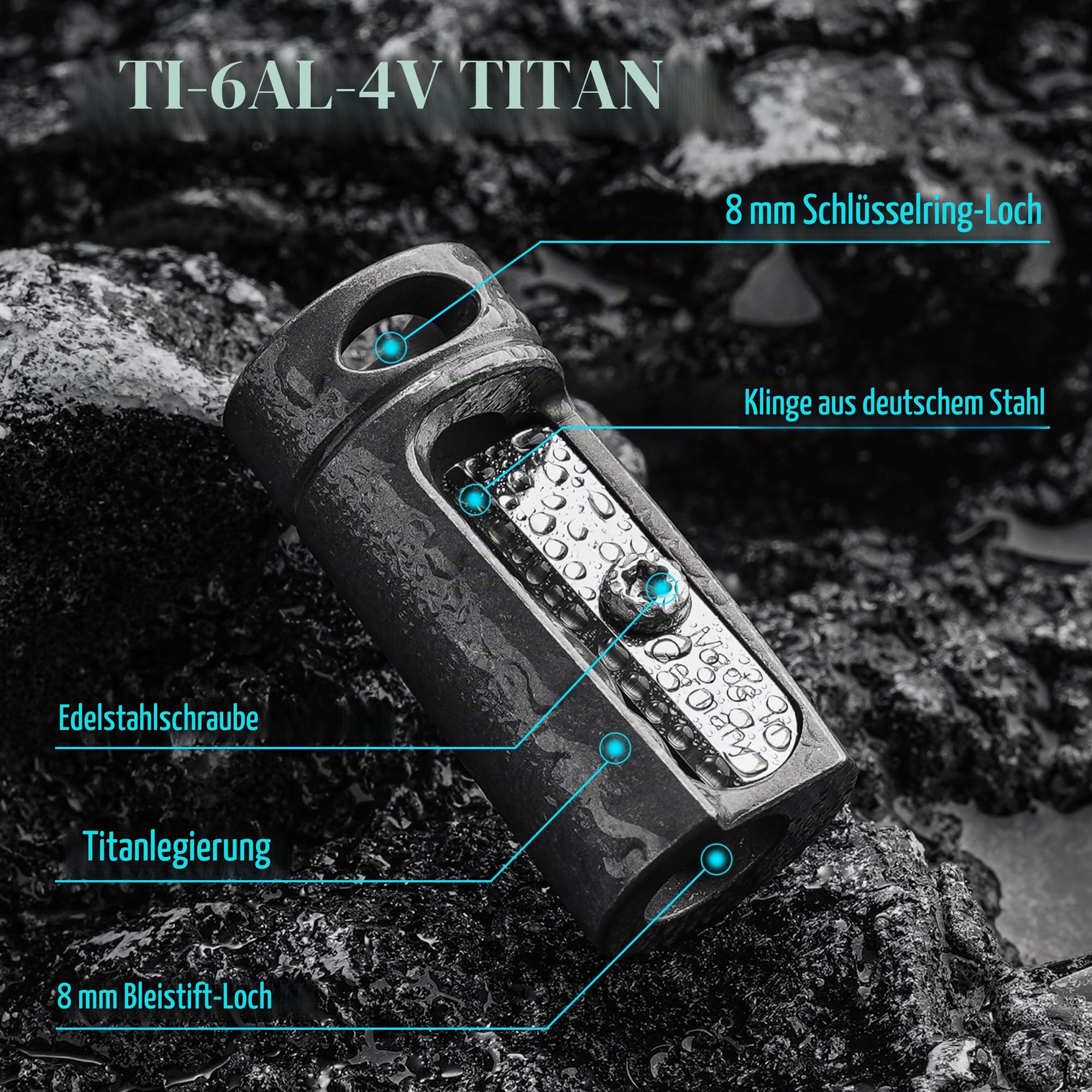KeyUnity Sharpener aus Titanlegierung Handlich, Deutsche Stahlklinge, Einzelloch Anspitzer - für Camping Feuermachen, Holzformen, Schule, Büro, Kunstzeichnen & Outdoor Einsatz(Steingewaschen)