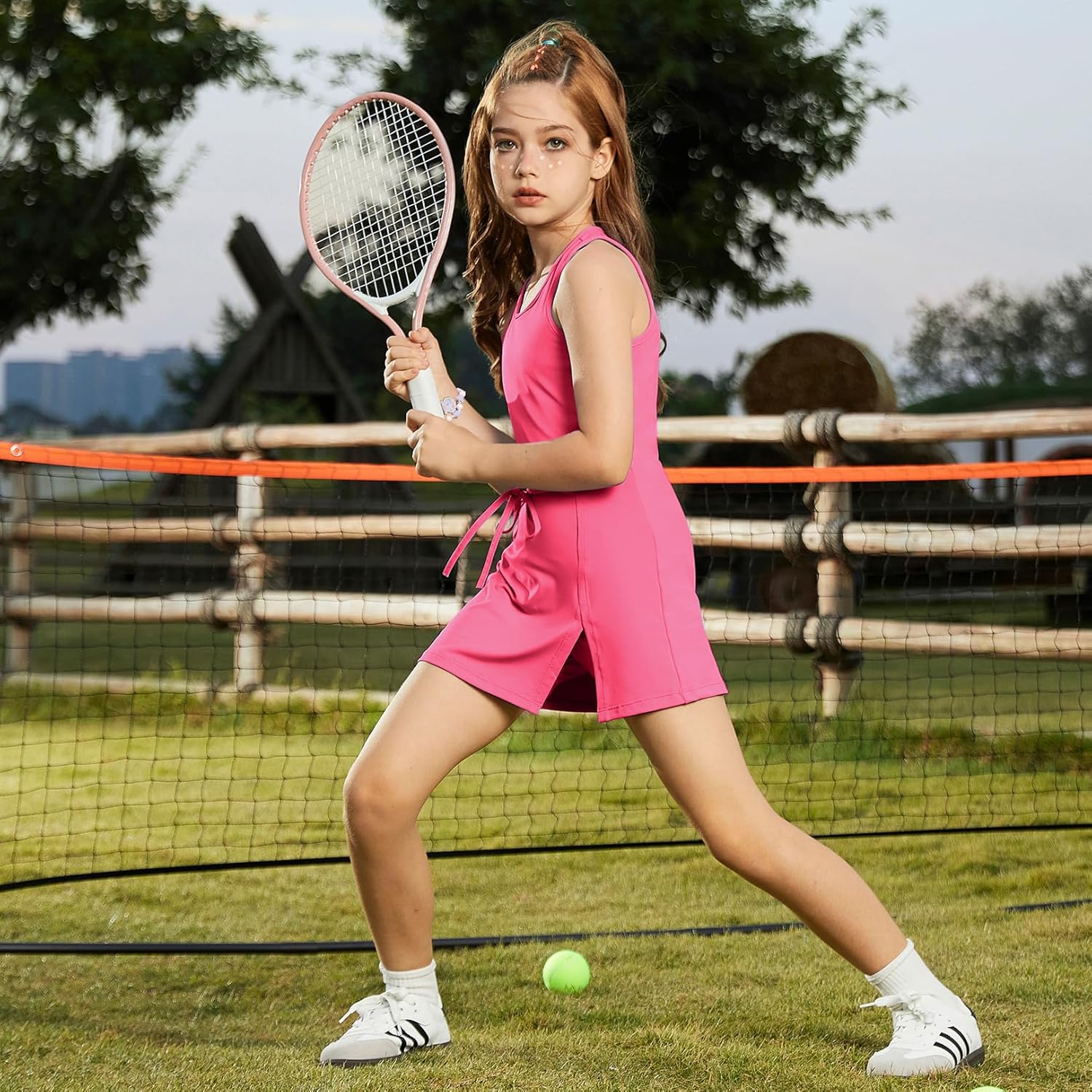 Girls Sleeveless Tennis Dress Tank Top Skorts Skirts High Waist Side Slit Outfit Athletic Sets with Shorts Pockets - Image 2