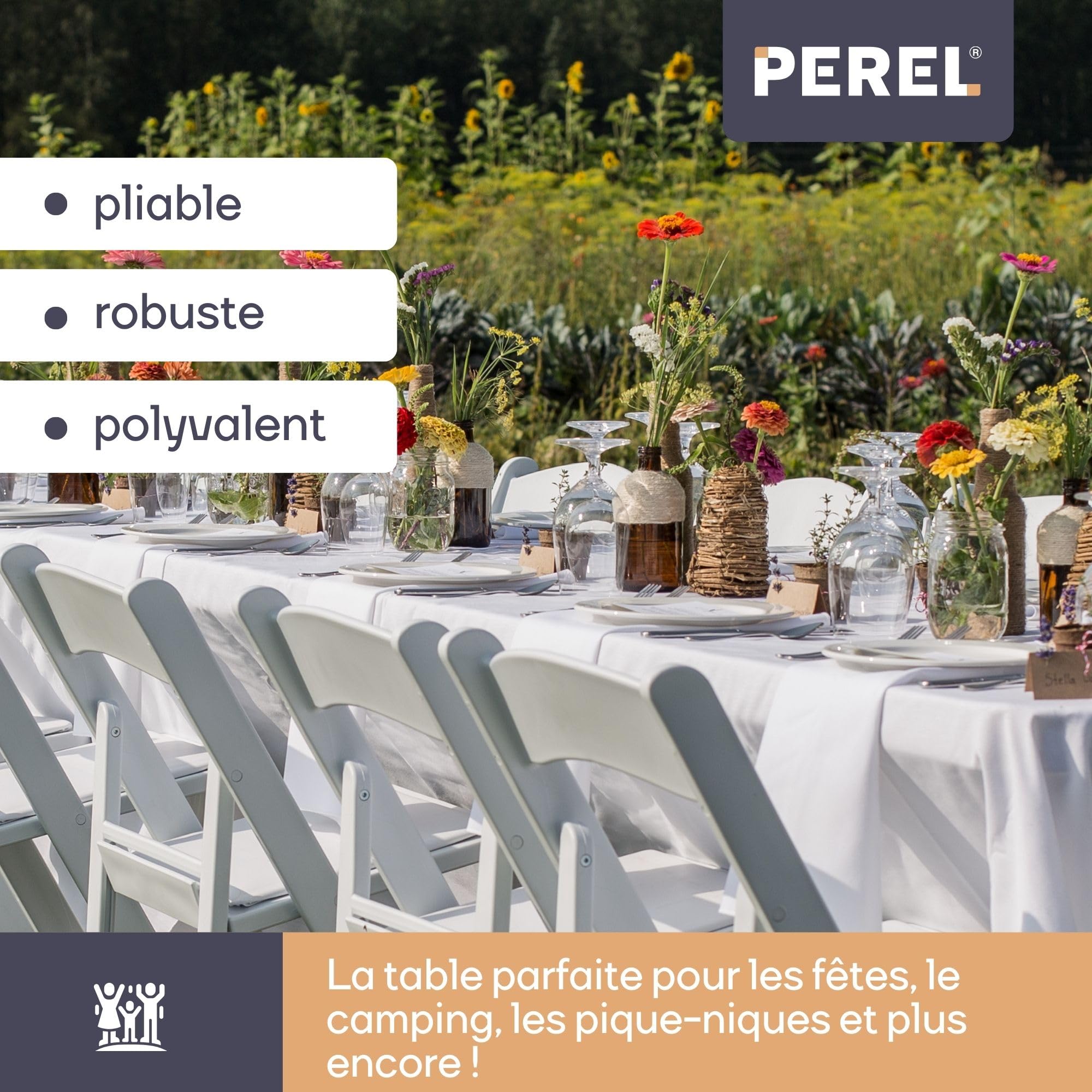 PEREL FP180R Table Pliante Multicolore 180 x 75 x 74 cm