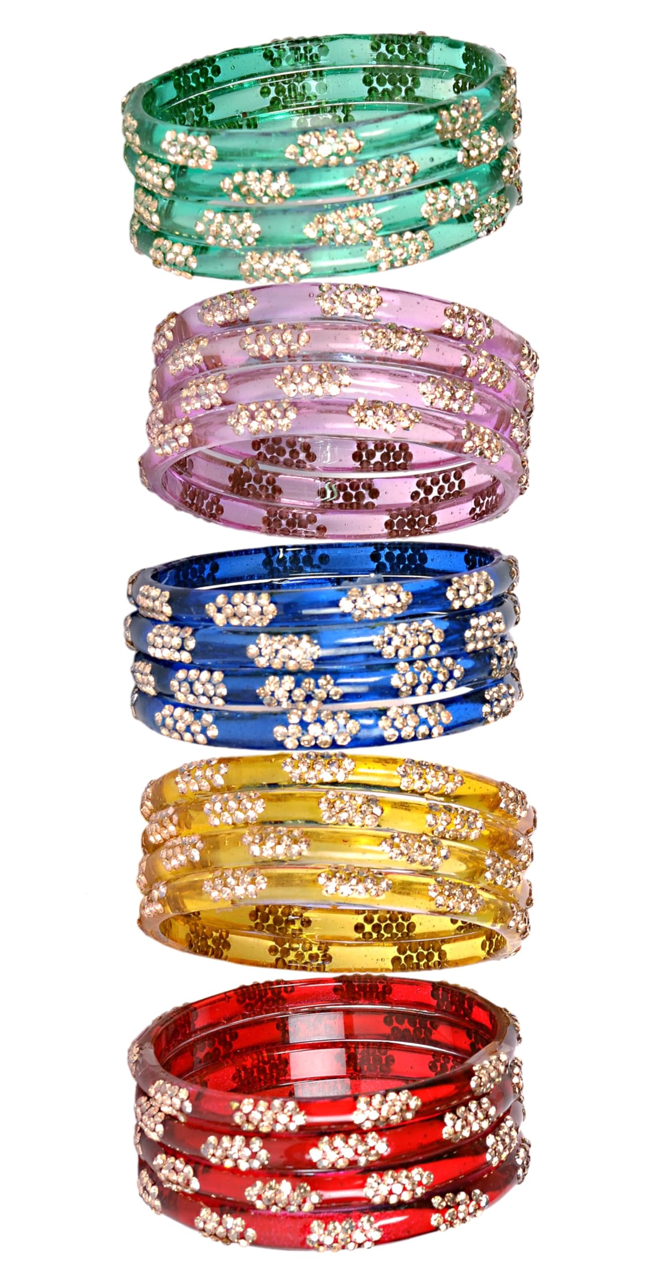 Swara Creations Crystal Bangles for Women/Raindrop Kada Set/Multicolor glossy finished bangles Kadas with Silver stonework bangles for women & girls(8Pcs)(SKU265)