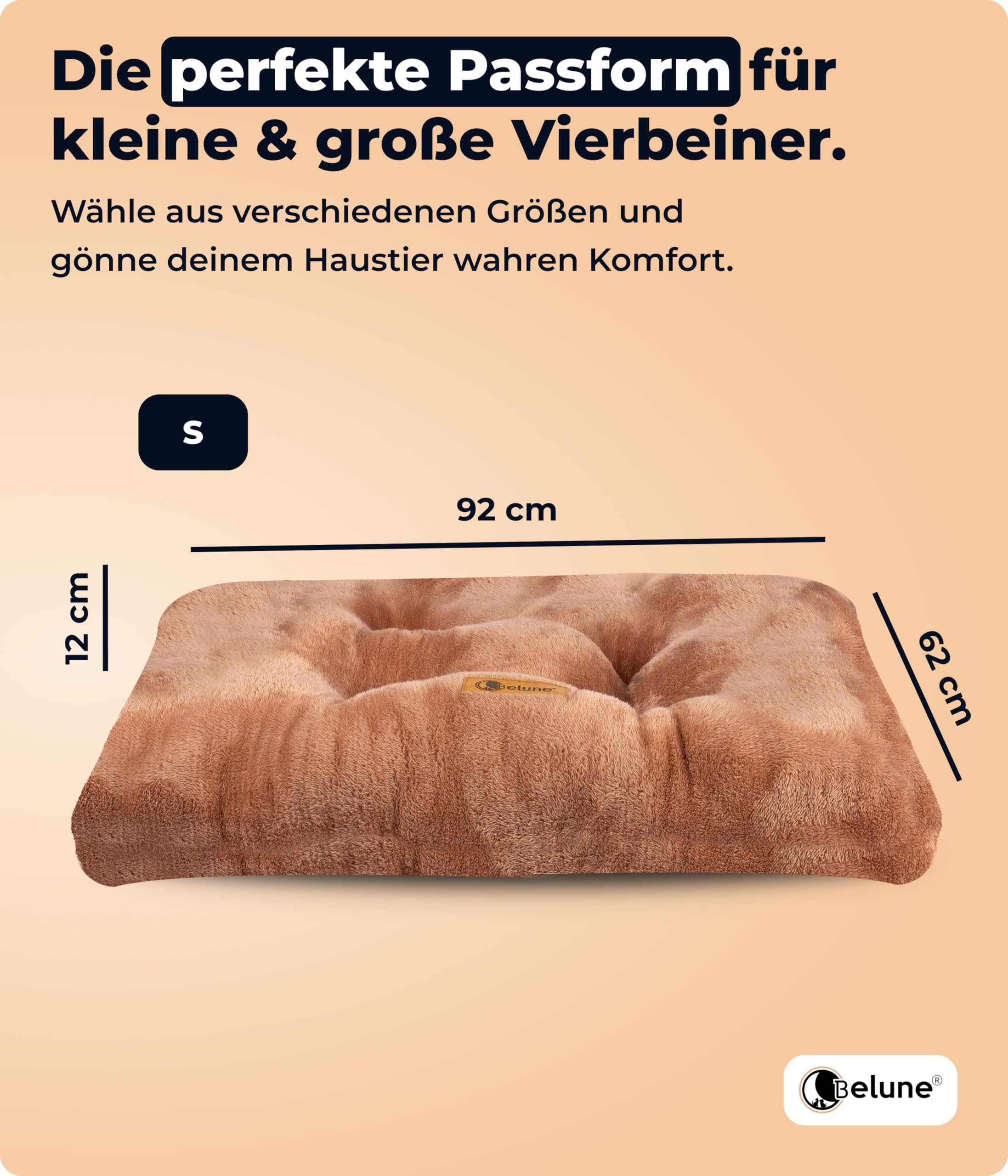 Belune® Hundekissen Deluxe [Braun, S (92cm x 62cm x 12cm)] - waschbar, Hundebett kleine Hunde, Hundekissen kleine Hunde