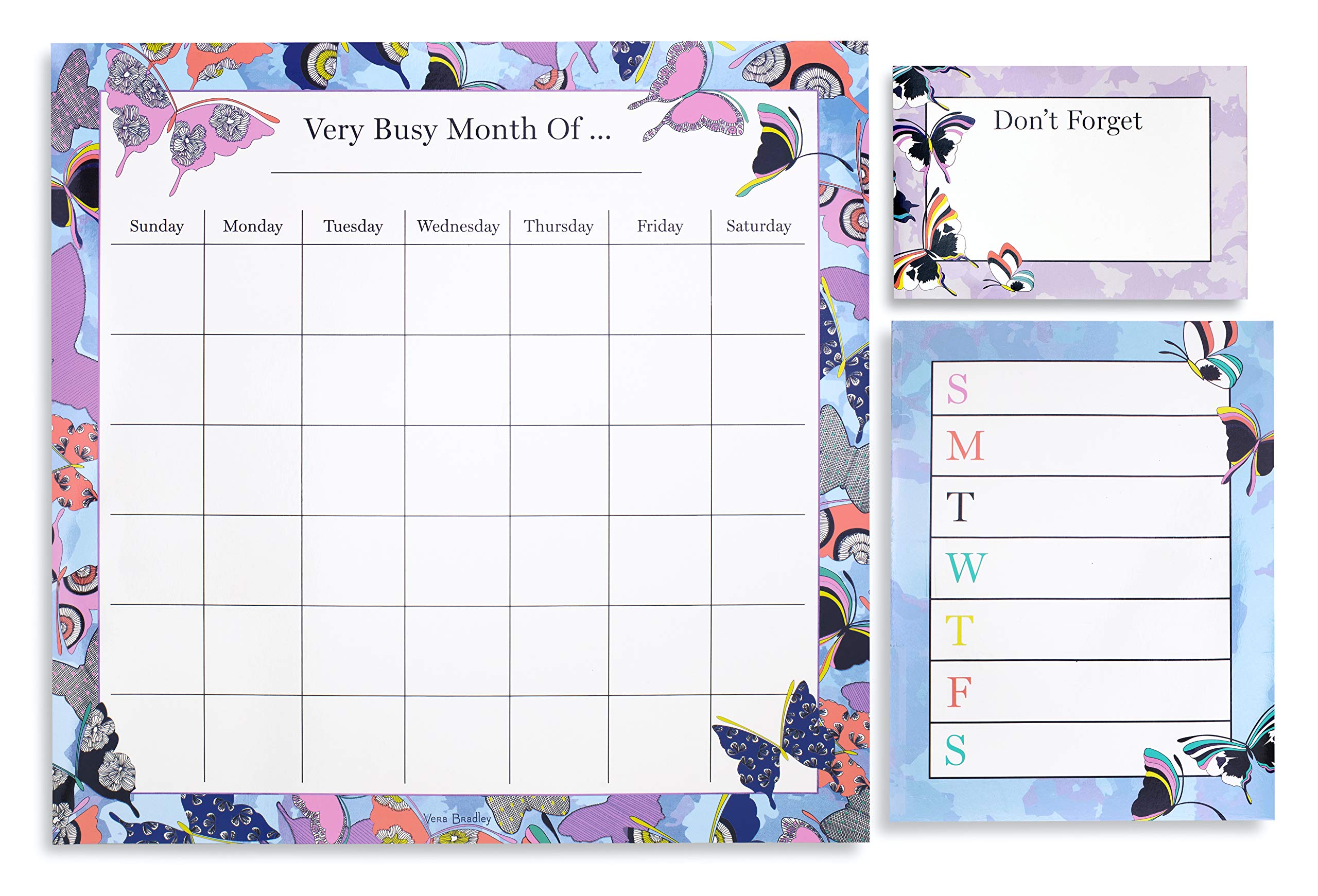 Vera Bradley3-Pack Magnetic Wall Calendar with Weekly and Monthly Views, Includes Small, Medium, and Large Dry Erase Calendars with Black Marker, Butterfly By