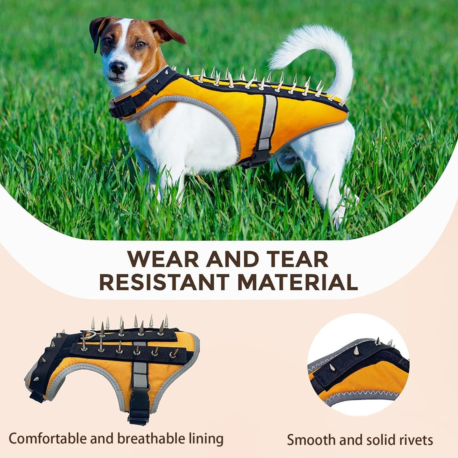 Chaleco Anticoyotes Para Perros Pequeños Arnés Canino Ajustable Con Púas | Arnés De Protección Reflectante Para Cachorros Protección Contra Ataques De Rapaces Y Animales En Paseos Nocturnos Y Caza