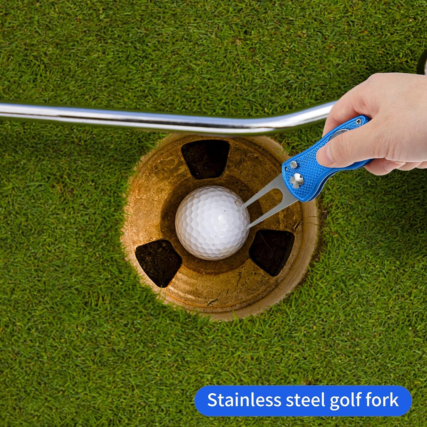 Kiuiom Golf Horquilla Arreglapiques Plegable 2PC Herramienta Reparación Divot Campo de Golf con Mosquetón