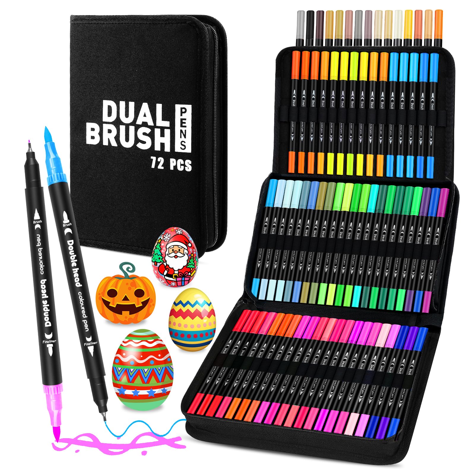 72 Colores Rotuladores Acrilicos, Doble Punta Marcadores Acrílicos(Punta Fina y Pincel), Acrylic Paint Markers Canetas Marcador para Pintar Piedras, Vidrio, Cerámica, Tela, Madera, Metal