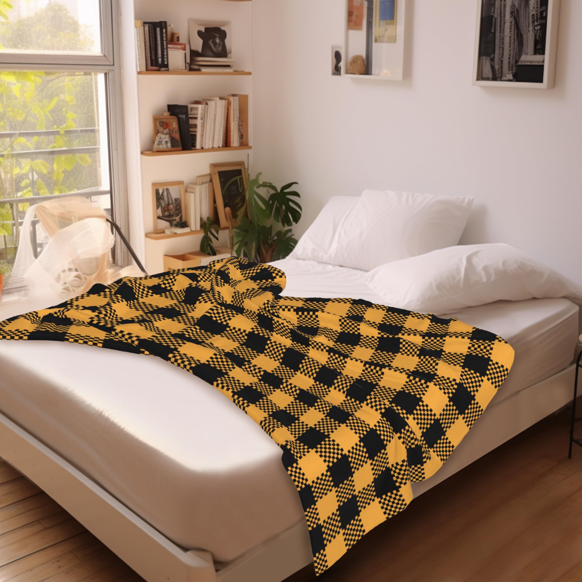 Manta de cuadros escoceses negros y naranjas, manta de franela naranja para Halloween, unisex, manta ligera y suave para niñas, niños y adultos, sofá de 50 x 60 pulgadas
