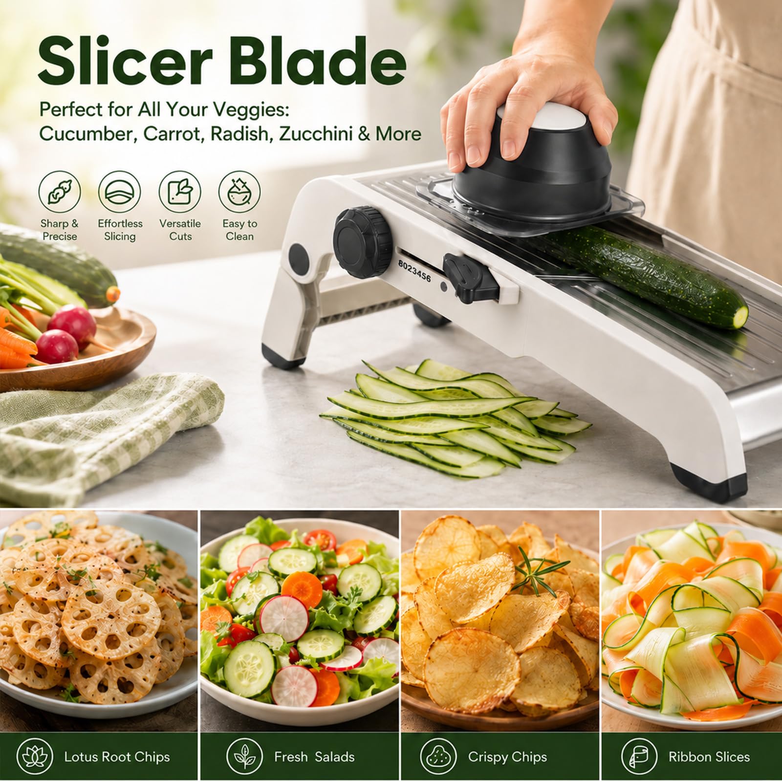 Gemüsehobel Edelstahl 304, Profi Mandoline Küchenhobel mit 1-6 mm Schnittstärke, Kein Klingenwechsel, Leichte Reinigung, Klappbare Gemüseschneider für Kartoffeln, Gurke, Zwiebel