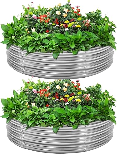 Miniatura 1 de AHEONLAR 2 piezas de 2 x 2 x 1 pies redondos de metal elevado galvanizado para jardín, cama de jardín elevada de metal galvanizado, maceta grande de