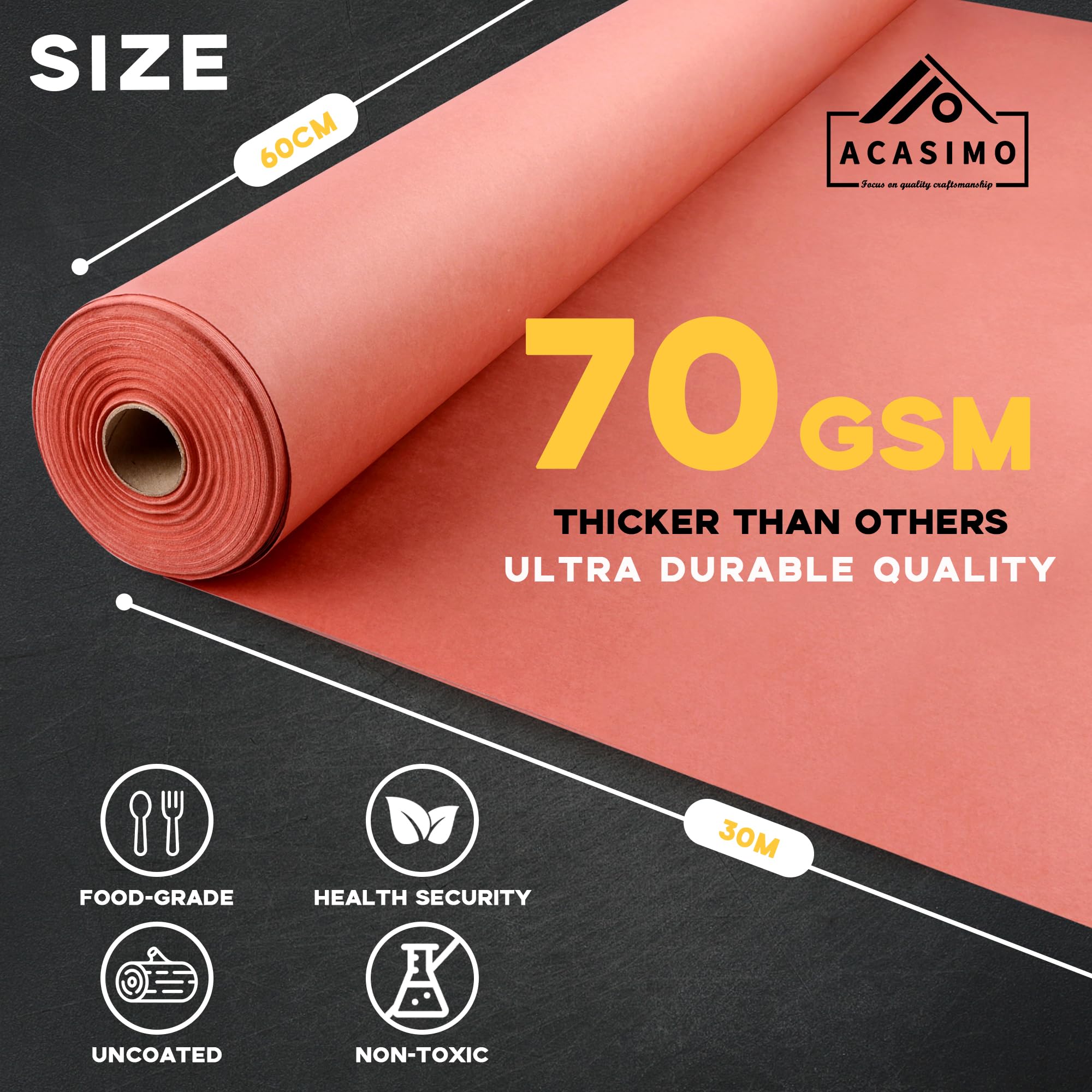 Butcher Paper, Pink Metzgerpapier BBQ, 60 cm x 30 m, Kraft Rolle Metzger Papier Butcher Paper for Smoking Meat Grillpapier für Grill, Smoker, Fisch, Fleisch