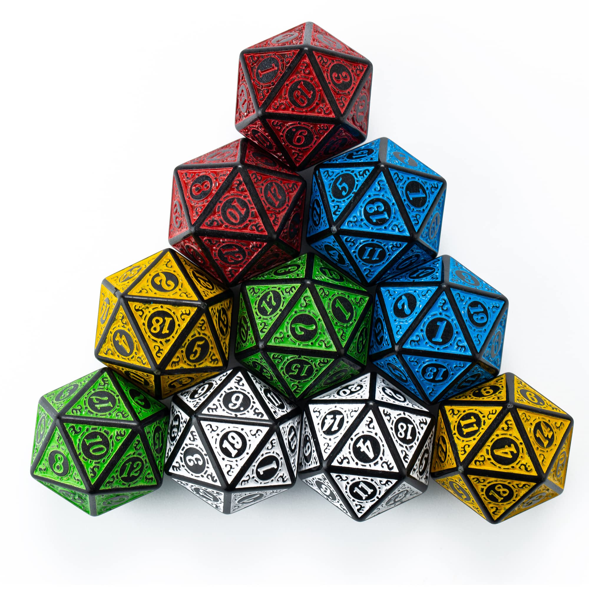 Lot de 10 dés polyédriques D20 pour jeux de table DND RPG MTG