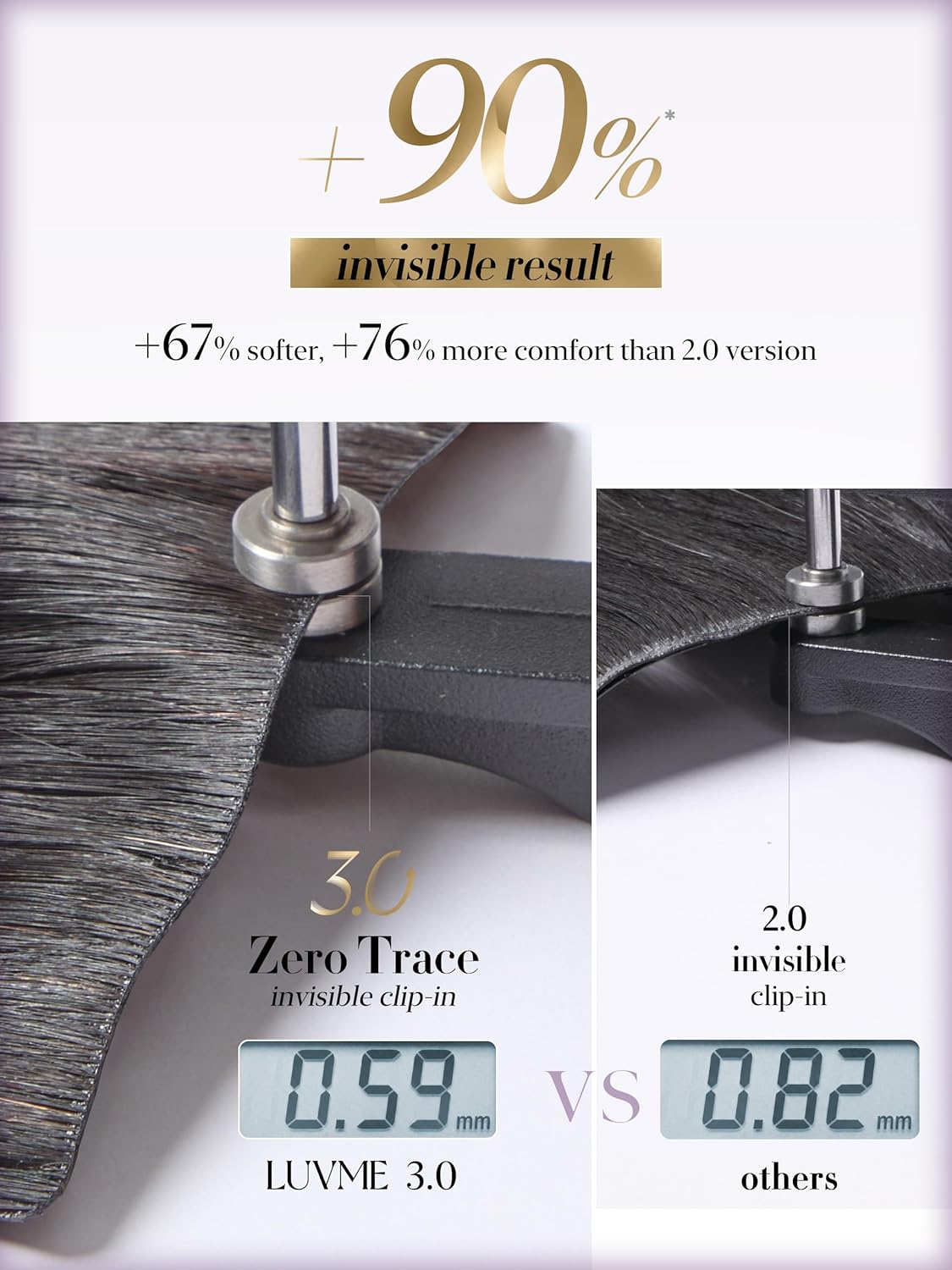LUVME 0.59mm Zero Trace Invisible Clip in Hair Extensions, Silky Straight 7 Pcs 100g 16 Inch, 100% Real Human Hair Clip Ins, Easy Clip On Silky Boost and Comfortable Everyday Volume for Short Hair