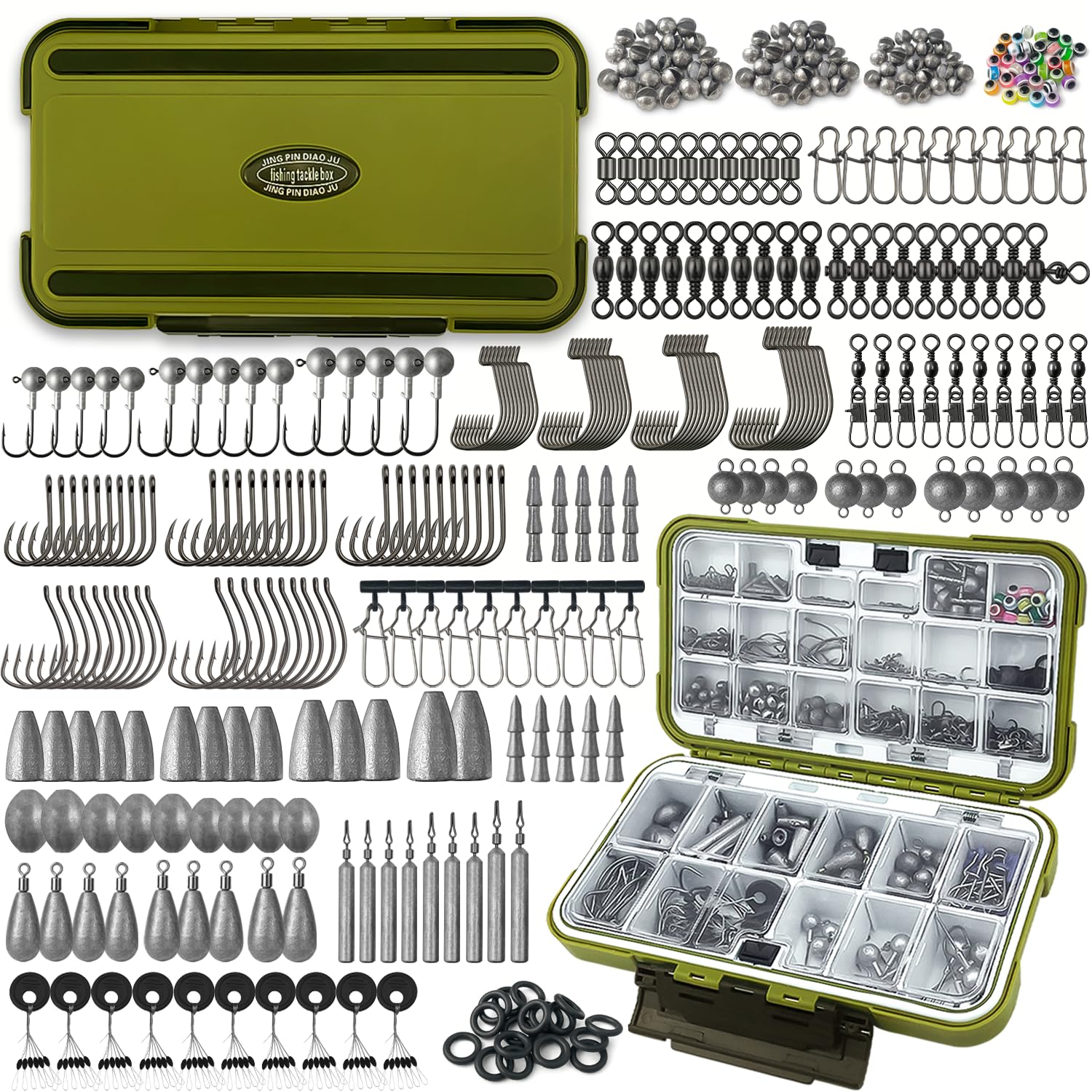Fishing Accessories Kit, 264/423PCS Fishing Tackle Box with Hooks, Weights, Sinkers for Bass Trout, Gifts for Men,Kids