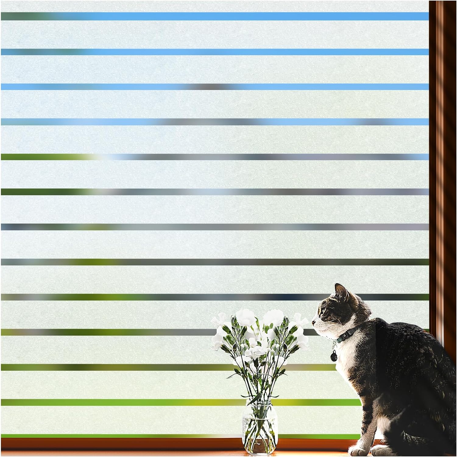 Viseeko Blinds Style Window Privacy Film, Decorative Frosted Static Clings for Glass Windows, Anti UV Vinyl Coverings Film for Home,Glass Door,Bathroom,Office 17.5 x 78.7 Inch Frosted Stripe 17.5 x 78.7 Inch