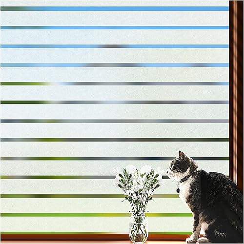 Viseeko Blinds Style Window Privacy Film, Decorative Frosted Static Clings for Glass Windows, Anti UV Vinyl Coverings Film for Home,Glass Door,Bathroom,Office 17.5 x 78.7 Inch