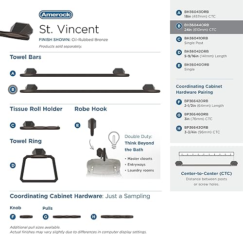 Vista 135 de Amerock BH36043CZ Toallero de bronce champán Toallero de 18 pulgadas (17.992 in) San Vicente Toallero de baño Accesorios de baño
