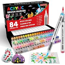 84 Colors Acrylic Paint Markers, Soft Brush Tip Paint Pens and Paint Markers, Acrylic Paint Pens for Easter Decor, Christmas Decorations,Stone,Canvas,Egg, Rock Painting and Christmas Gift DIY Crafts