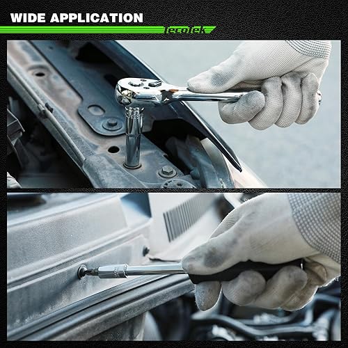 Miniatura 6 de TecoTek Juego de llaves de vaso con mango de trinquete, barra de extensión, adaptador, juego de puntas de bujía, CR-V, métricoSAE, profundopoco