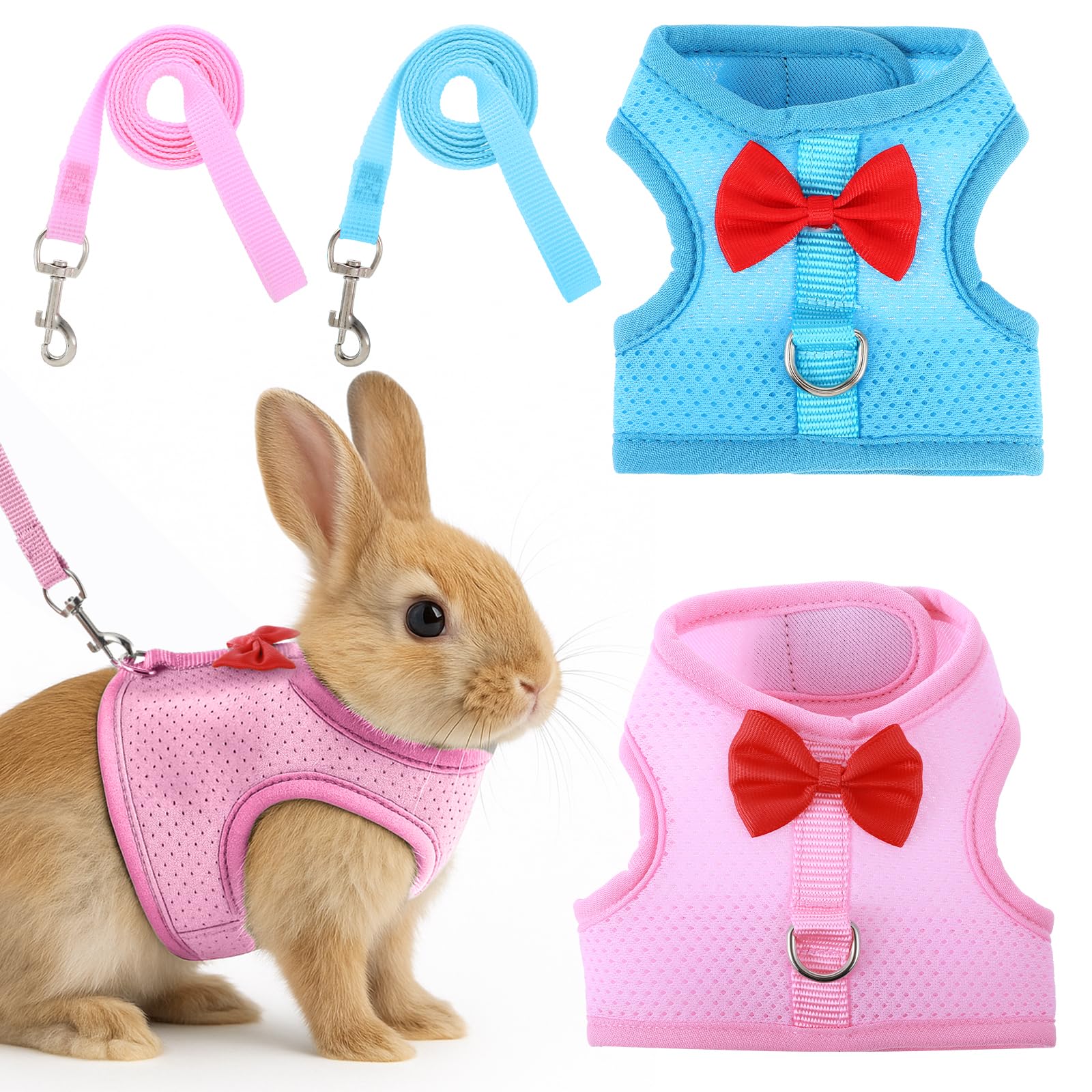 Ensemble harnais et laisse pour lapin - Doux et réglable - Anti-fuite - Avec boucles de sécurité - Pour lapins, chatons, cochons d'Inde, taille S