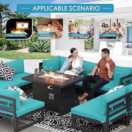 Miniatura 107 de NICESOUL 7 Piece White Powder-Coated Aluminum Patio Furniture with Fire Pit Table, 29 Inch Extra Wide Outdoor Sectional Sofa for 6, High-End Heavy