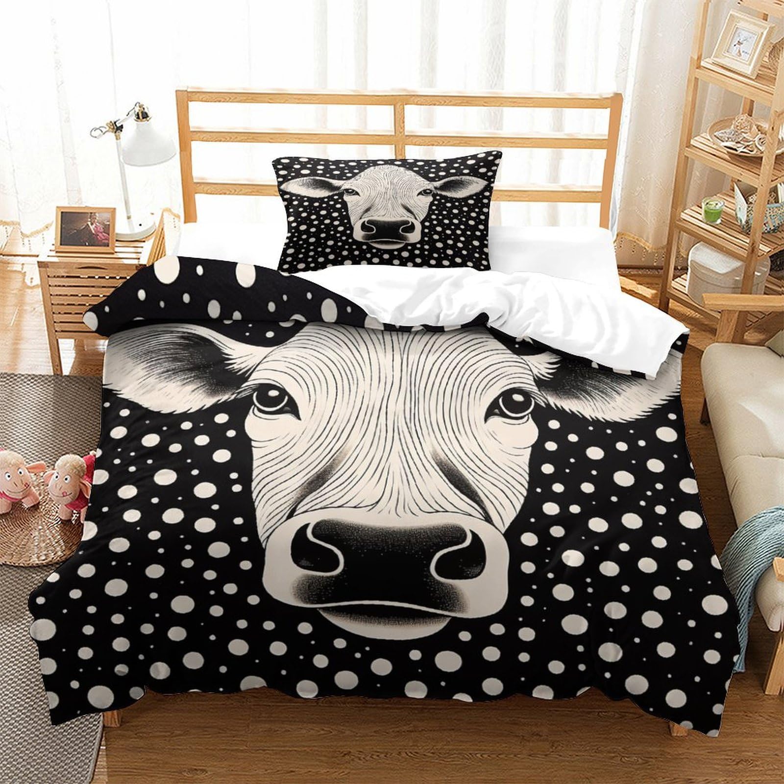 P1S9U7W5Y Artistic 3D Printed Cow Duvet Cover Set 3pcs Microfiber Polka Dot Bedding Set Single