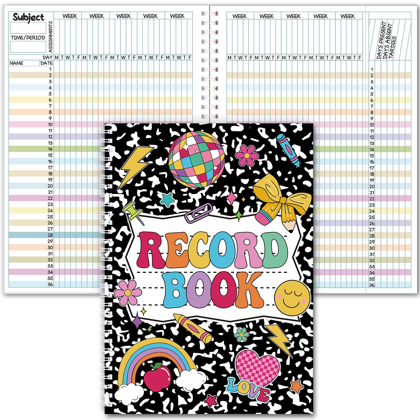 Fuyoooo Teacher Record Book Teacher Grade Book Spiral Bound Record Class Gradebook Office Favors Gift for Classroom Attendance Decoration Double Sided Color Printing(Composition) โ image 1